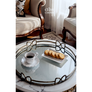 Sunvega Valentina Silver Round Mirror Tray with Distressed Frame for Tabletop Decor