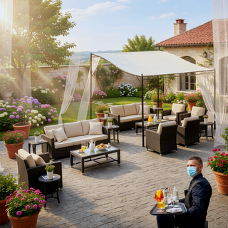 Sunvega 10x10 Steel Outdoor Pergola Gazebo with Weather-Resistant Polyester Fabric Roof