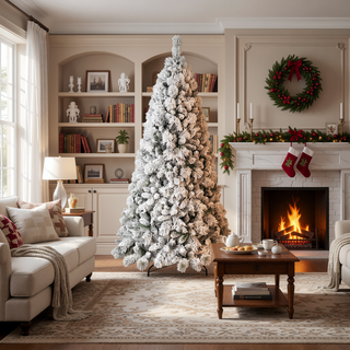 Sunvega Snowy Flocked 7FT Christmas Tree with 450 Warm White LED Lights and 1060 Tips