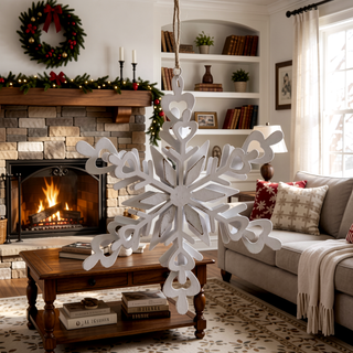 Sunvega Weathered Finish Iron Snowflake Hanging Ball Ornaments for Holiday Decor