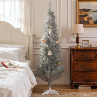 Sunvega Pencil Artificial Xmas Tree with Faux Snow Flocked Full Branch Tips Flame-retardant