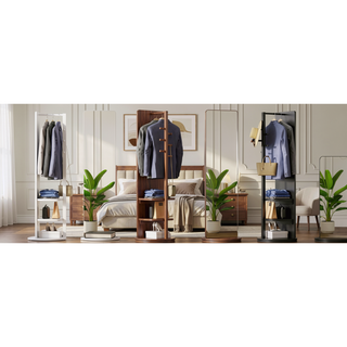 Sunvega 360° Rotating Full Length Mirror with Hook Storage Coat Rack Solid Wood Floor Mirror