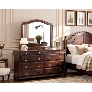 Sunvega Classic Traditional Nightstand in Rich Cappuccino Wood Veneer with Felt Lined Drawers