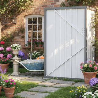 Sunvega Outdoor Galvanized Metal Storage Shed with Lockable Door and Sloped Roof
