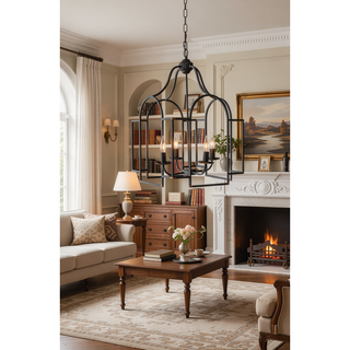 Sunvega Malin Entry 4-Light Chandelier with Satin Black Finish for Kitchen Dining Room
