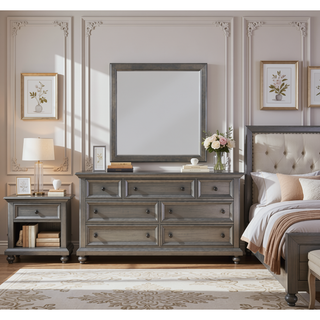 Sunvega Dark Gray Square Mirror with Wood Frame and Composite Construction for Wall Decor