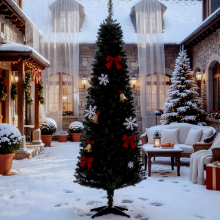 Sunvega Pencil Artificial Xmas Tree with Faux Snow Flocked Full Branch Tips Flame-retardant