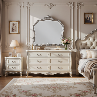 Sunvega Antique Platinum Finish Nightstand with Intricate Details for Bedroom