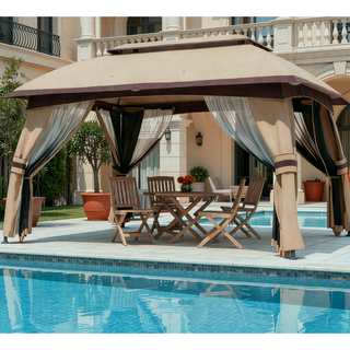 Sunvega Outdoor Gazebo Canopy Shelter with Vented Roof and Protective Netting