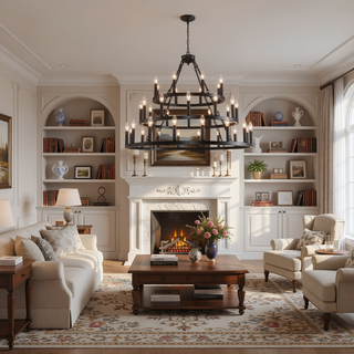 Sunvega 36-Light Farmhouse Wagon Wheel Chandelier with Adjustable Height for High Ceiling