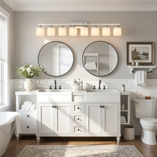 Sunvega Gold Vanity Light Fixture with Milky White Glass Shade for Mirror Bathroom