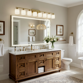 Sunvega Gold Vanity Light Fixture with Milky White Glass Shade for Mirror Bathroom