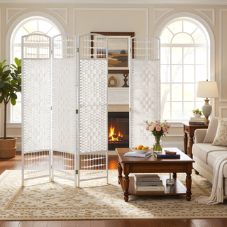 Sunvega Hand-Woven Paper Rope and Bamboo Wood Frame 3-Panel Room Divider Partition