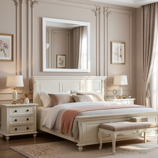 Sunvega White Queen Upholstered Bed with Modern LED Accent Lighting