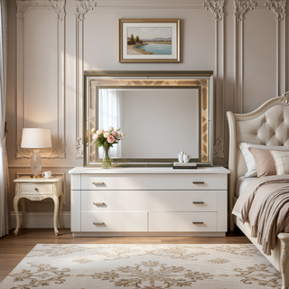 Sunvega Skylar Dark Champagne Finish Nightstand with Two Spacious Embossed Drawers
