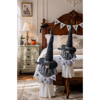 Sunvega Handcrafted 4.3x4x26.8 Inch Fabric Sitting Black Gnome With Broomstick