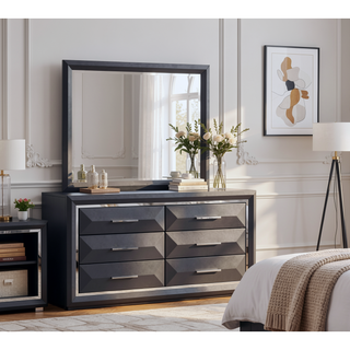 Sunvega Modern Black Wood Veneer Nightstand with Two Drawers for Bedroom