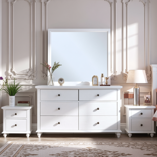 Sunvega White Laminate Nightstand with Wood Grain Detailing and Two Spacious Drawers