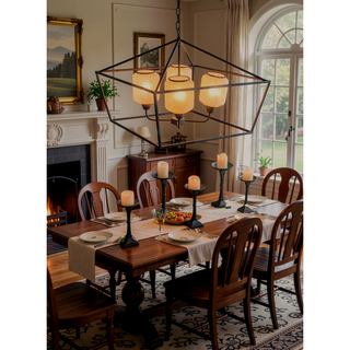 Sunvega Sleek Industrial Style Iron and Glass Chandelier for Kitchen Dining Room