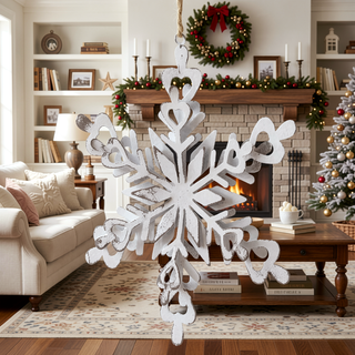 Sunvega Weathered Finish Iron Snowflake Hanging Ball Ornaments for Holiday Decor