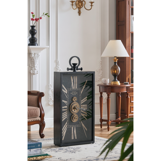 Sunvega Black Gold Roman Numeral Gear Clock with Glass Case for Desk Decor