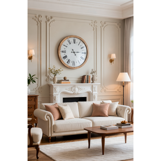 Sunvega Antique White Oversized Oval Wall Clock for Kitchen Living Room