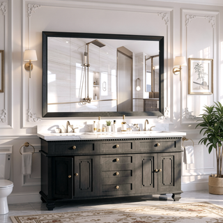 Sunvega 60x40 Inch Oversized Modern Rectangle Bathroom Mirror with Black Aluminum Frame