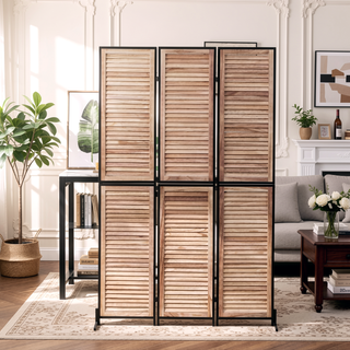 Sunvega 3 Panel Natural Wooden Room Divider Privacy Screen for Partition and Separation