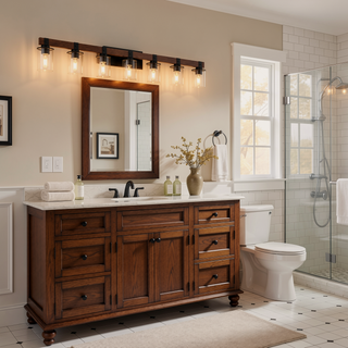 Sunvega Rustic 7-Light Industrial Bathroom Vanity Sconce with Wood Accent