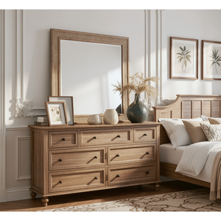 Sunvega Sand Colored Beveled Glass Poster Mirror with Metal Accents