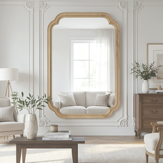 Sunvega Solid Wood Frame Rounded Corner Decorative Mirror for Bedroom Bathroom Living Room