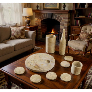 Sunvega Gold Yellow Beige Natural Marble 10-Piece Luxury Dining Room Accessories Set