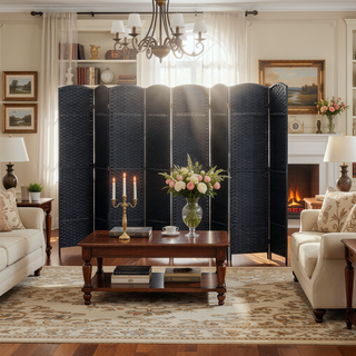 Sunvega 6 Panel Folding Privacy Screen with Removable Shelves and Hinged Design