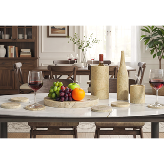 Sunvega Gold Yellow Beige Natural Marble 10-Piece Luxury Dining Room Accessories Set