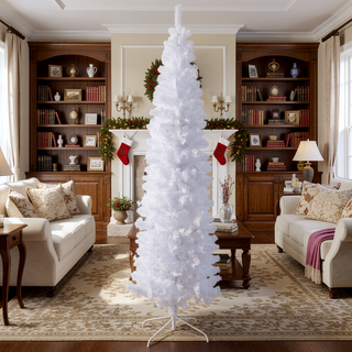 Sunvega 7.5FT Slim White Artificial PVC Christmas Tree with Foldable Metal Stand