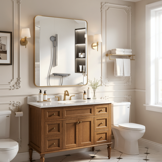 Sunvega Gold 30x36 Inches Large Rectangular Bathroom Wall Mirror Shatterproof