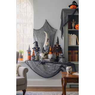 Sunvega Handcrafted 4.3x4x26.8 Inch Fabric Sitting Black Gnome With Broomstick