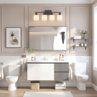 Sunvega Gold Vanity Light Fixture with Milky White Glass Shade for Mirror Bathroom