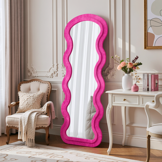 Sunvega Flannel Wavy Full Length Floor Mirror with Stand for Bedroom or Living Room