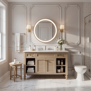 Sunvega Round LED Anti-Fog Bathroom Mirror with Adjustable Light and Dimming