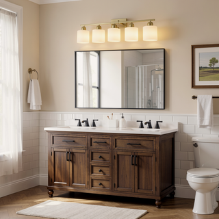 Sunvega Gold Vanity Light Fixture with Milky White Glass Shade for Mirror Bathroom
