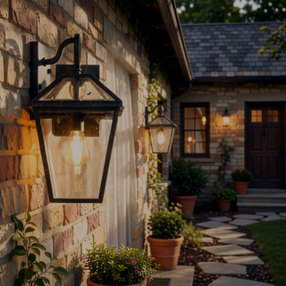 Sunvega Modern Black Metal Clear Glass Outdoor Wall Lantern Light for Porch Patio