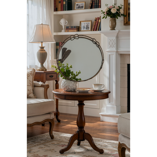 Sunvega Valentina Silver Round Mirror Tray with Distressed Frame for Tabletop Decor