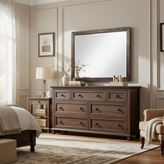Sunvega Sand Colored Beveled Glass Poster Mirror with Metal Accents