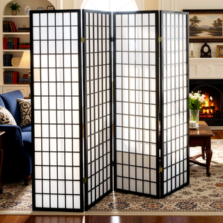 Sunvega Japanese Style 4-Panel Room Divider with Black Finish for Privacy