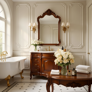 Sunvega Yellowish Brown Solid Wood Frame Rounded Corner Decorative Mirror for Bathroom Bedroom