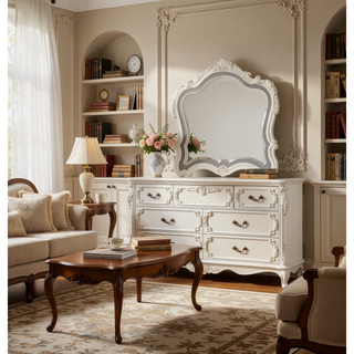Sunvega Pearl White Finish Nightstand with Granite Top and Two Spacious Drawers