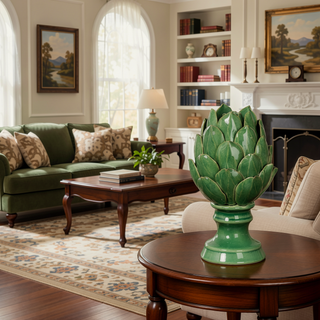 Sunvega Vintage Green Ceramic Blooming Artichoke Accent for Dining Room