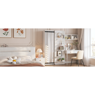 Sunvega Wall Mounted Full Length Mirror with Shelf and Hook Multifunctional Design Panel