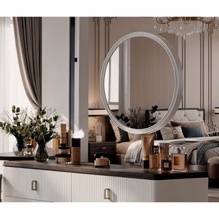Sunvega White and Walnut Finish Nightstand with USB Port and Drawer